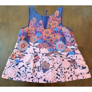 Anthropologie HD in Paris Elsie Floral Sleeveless Peplum Top Pleated Sz 4